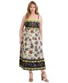 Siena Plus Size Square-neck Border-print Maxi Dress In White