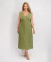 Siena Plus Size V-neck Pleated Chiffon Midi Dress In Pink