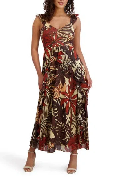 Siena Printed Chiffon Midi Dress In Brown