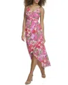 Siena Floral Long Sleeve Clip Dot Chiffon Midi Dress In Pink