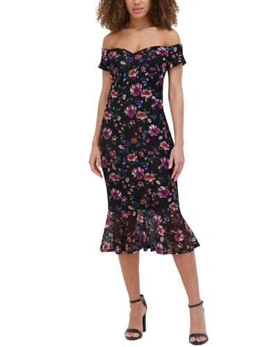 Siena Printed Floral Lace Midi Dress In Multi