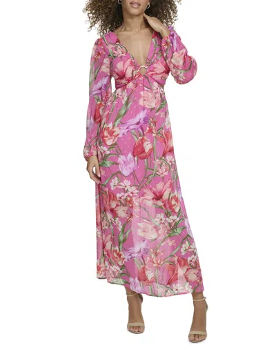 Siena Printed Lurex Clipped Chiffon Maxi Dress In Pink