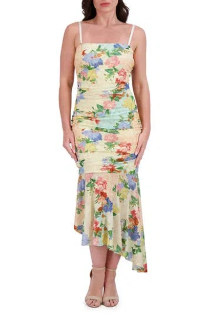 Siena Printed Mesh High Low Midi Dress In Multi