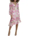 Siena Floral Long Sleeve Asymmetric Dress In Pink