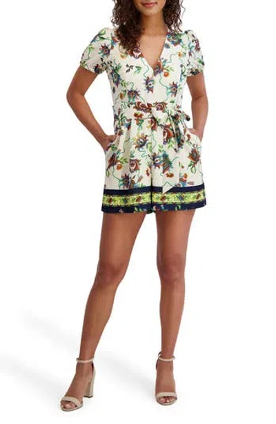 Siena Printed Tie Waist Romper In Multi