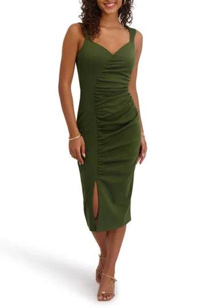 Siena Ruched Ponte Body-con Dress In Green