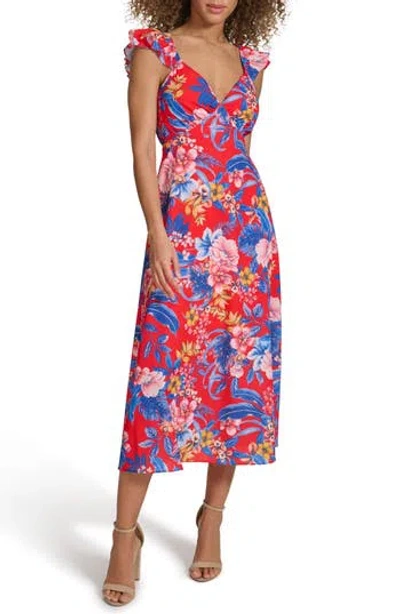 Siena Samira Floral Midi Dress In Red Multi