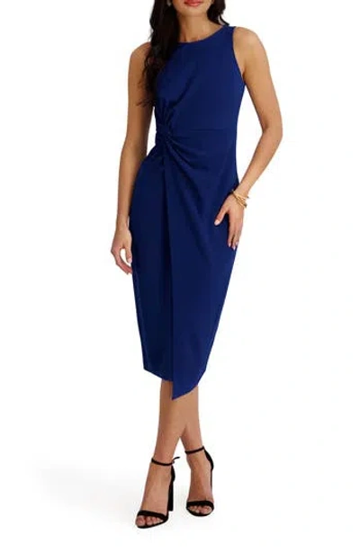 Siena Side Knot Crepe Scuba Dress In Blue
