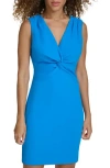 Siena Sleevelss Knot Front Crepe Scuba Dress In Blue
