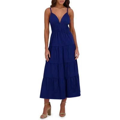 Siena Stretch Cotton Tiered Midi Dress In Blue