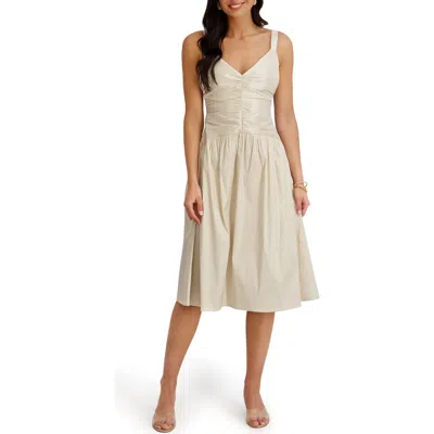 Siena Stretch Taffeta Fit & Flare Midi Dress In Gold
