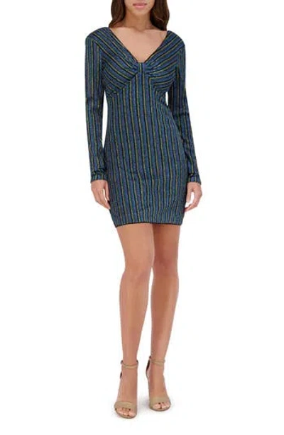 Siena Striped Lurex Knit Long Sleeve Minidress In Blue