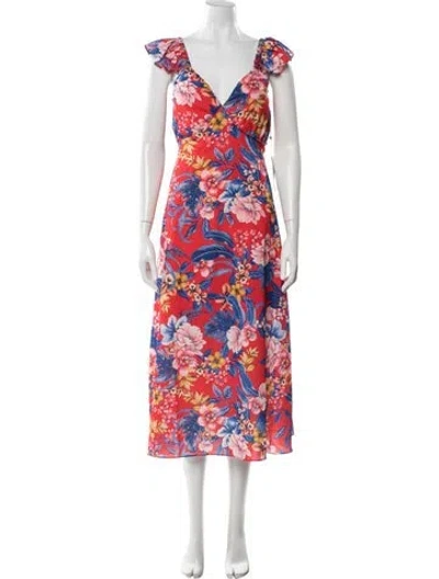 Pre-owned Siena Studio Floral Print Midi Length Dress W/ Tags In Red