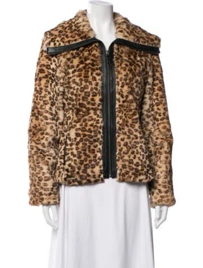 Pre-owned Siena Studio Fur Animal Print Faux Fur Jacket In Brown