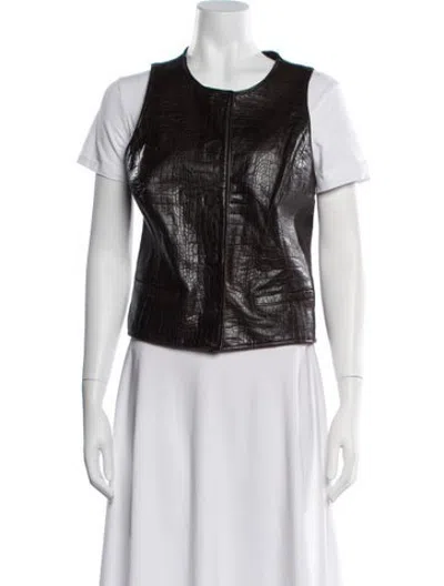 Pre-owned Siena Studio Leather Animal Print Button-up Top In Black