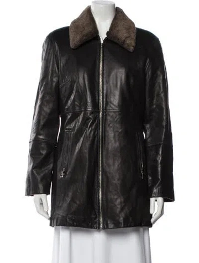 Pre-owned Siena Studio Leather Faux Fur Coat In Black