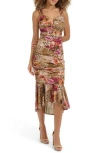 Siena Sweetheart Ruched Mesh Midi Dress In Multi