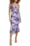 Siena Sweetheart Ruched Mesh Midi Dress In Purple