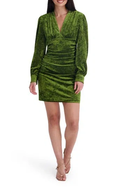 Siena Velvet V-neck Long Sleeve Minidress In Green