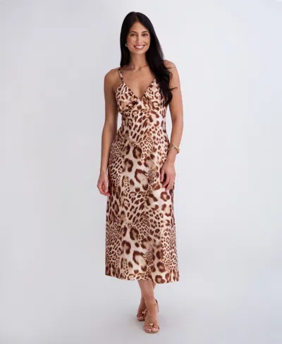 Siena Women's Animal Print Satin Midi Dress In Multi