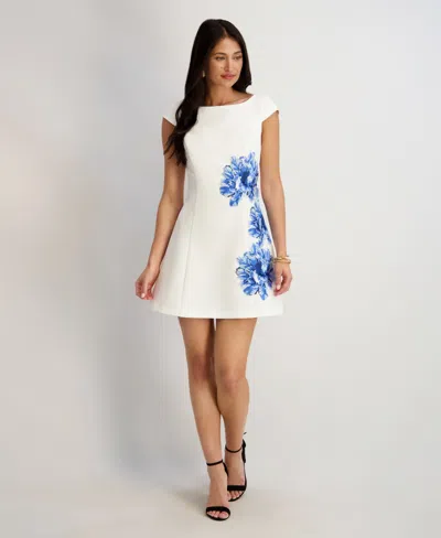 Siena Women's Bonded Boat Neck Embroidered Dress In White