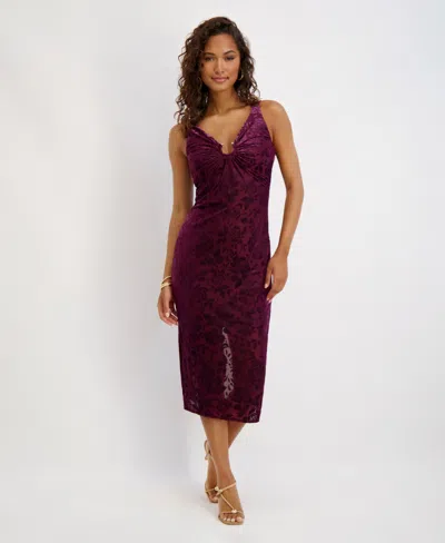 Siena Women's Burnout V-neck Midi Dress In Burgundy