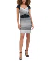 Siena Bandage Knit Cap Sleeve Mini Dress In Grey Multi