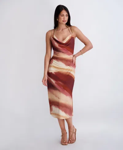 Siena Women's Cowl Neck Printed Jersey Midi Dress In Brown