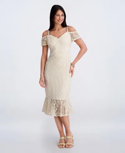 Siena Women's Crochet Lace Removable Straps Sweetheart Neck Midi Dress In Neutral