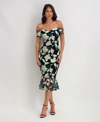 Siena Women's Embroidered Lace Detail Sweetheart Midi Dress In Multi