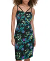 Siena Floral Embroidered Mesh Sheath Dress In Black