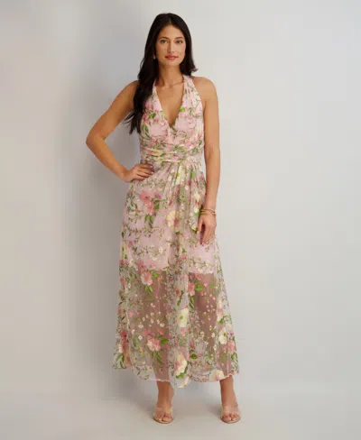 Siena Women's Embroidered V-neck Mesh Dress In Multi