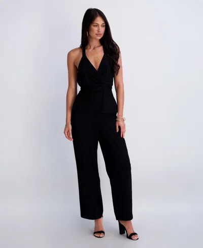 Siena Women's Faux Linen Halter Jumpsuit In Black