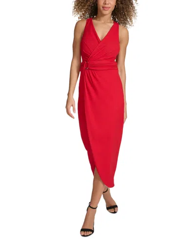 Siena Women's Faux-wrap Midi Dress In Red
