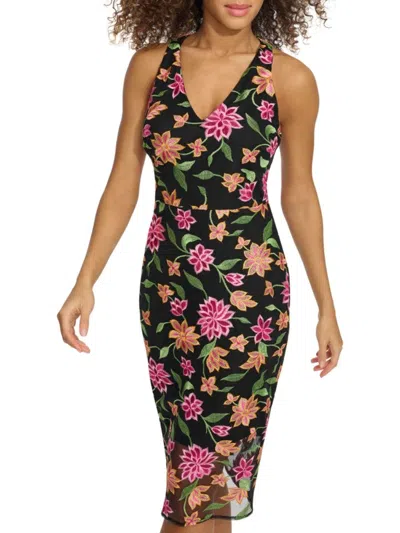 SIENA WOMEN'S FLORAL EMBROIDERED BODYCON MIDI-DRESS