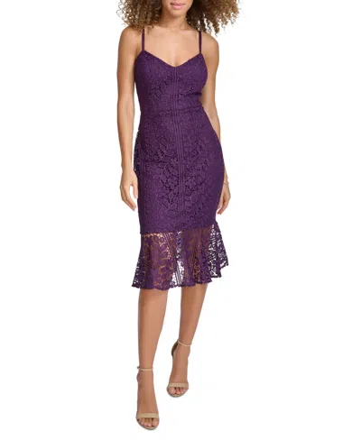 Siena Women's Floral-lace V-neck Sleeveless Dress In Plum