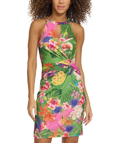 Siena Women's Floral-print Twist-front Bodycon Dress In Green Mult