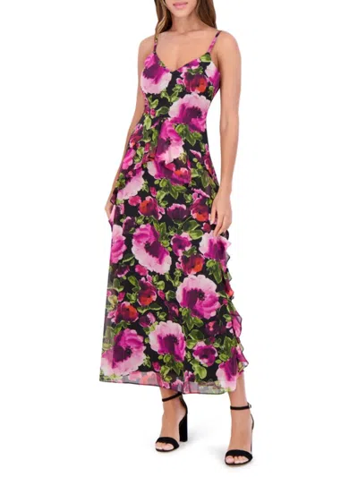 Siena Women's Floral Ruffle A-line Midi-dress