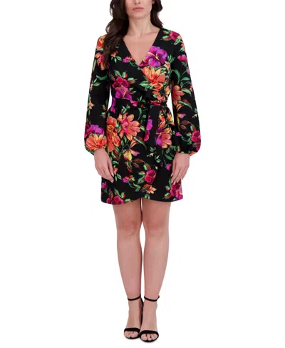 Siena Women's Floral Surplice V-neck Long-sleeve Dress In White Multi