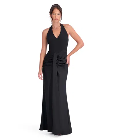 Siena Women's Halter V-neckline Floor-length Gown In Black