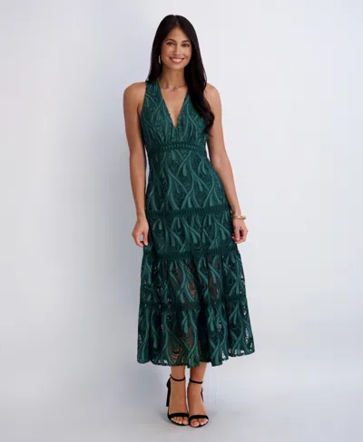 Siena Women's Heavy Lace Halter Tiered Dress In Green