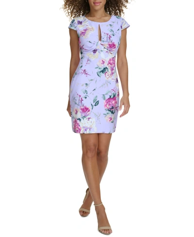 Siena Women's Keyhole Twist-front Cap-sleeve Dress In Lilac Multi