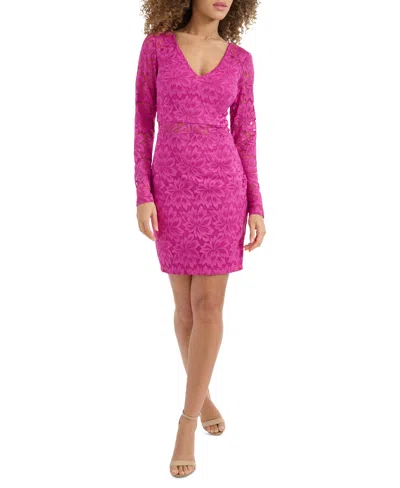 Siena Women's Lace Long-sleeve Open-back Dress In Fuchsia