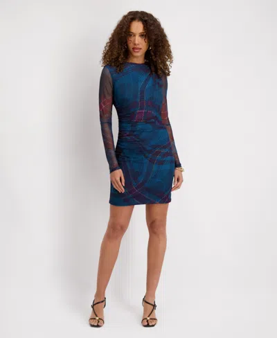 Siena Women's Mesh Scuba Long-sleeve Bodycon Dress In Blue
