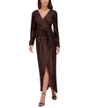 Siena Women's Metallic Pleated Faux-wrap Maxi Dress In Chocolate