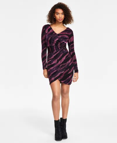 Siena Women's Metallic Side-twist Long-sleeve Dress In Purple Multi