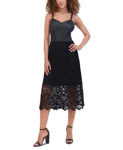Siena Women's Mix-media Faux-leather Floral-lace Dress In Black