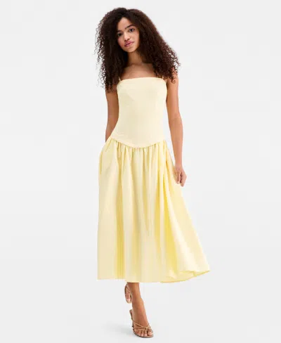 Siena Women's Mixed-media Dropped-waist Midi Dress In Yellow