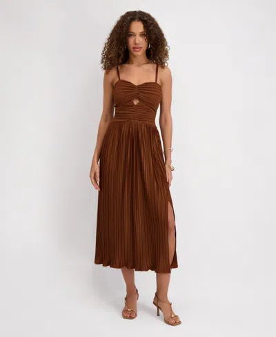 Siena Women's Pleated Woven Sleeveless Midi Dress In Brown