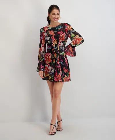 Siena Women's Printed Chiffon Boat Neck Short Dress In Multi